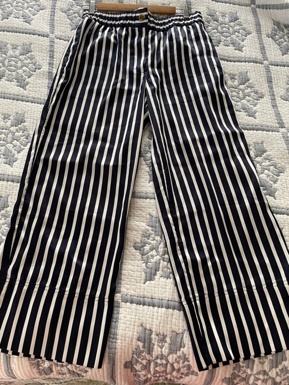 J. Crew Navy and White Vertical Stripe Wide-Leg Pants